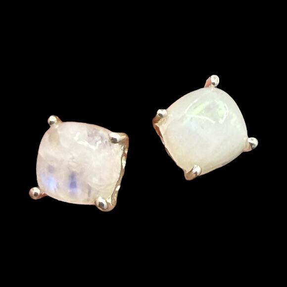 Natural Moonstone Cabochon Stud Earrings 925 Sterling Silver Handmade - Picture 4 of 4